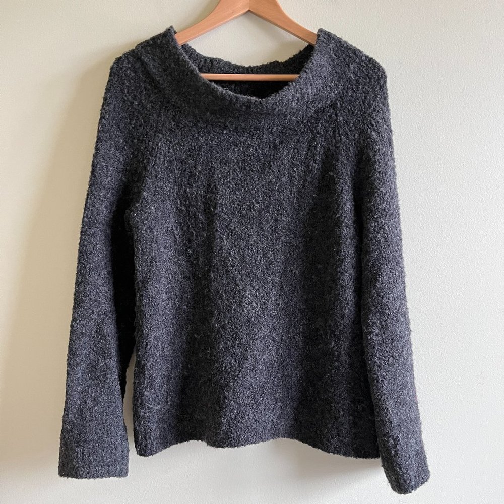 Anthropologie MOTH Black Wool Alpaca Boat Neck knit fuzzy pullover sweater Sz M - Picture 1 of 5